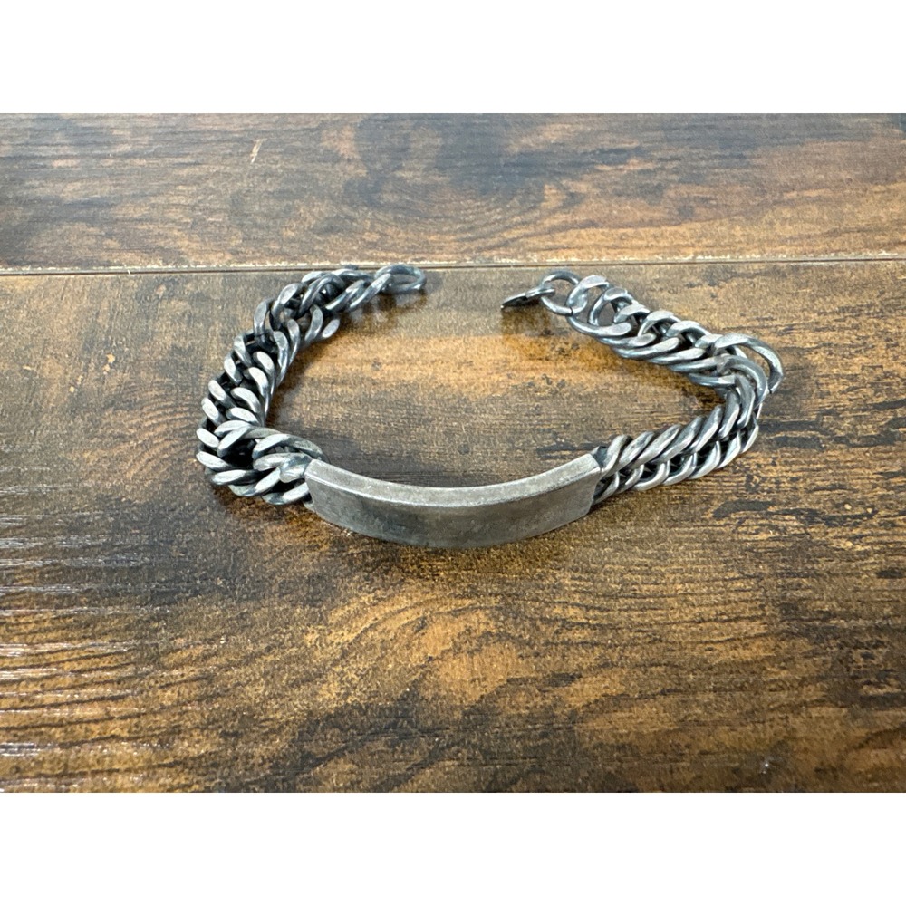 Vintage Sterling Silver Heavy Curb Chain ID Bracelet Corrigan 50.87g 8.25"